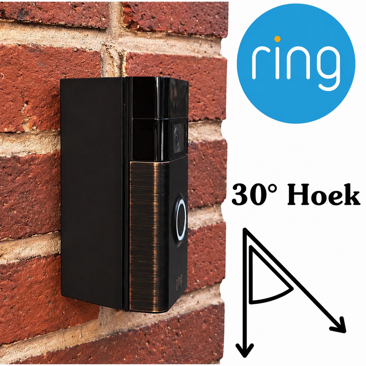 Ring Deurbel Hoekbeugel 30 Graden – Verstelbare Hoek Mount voor Ring Doorbell Gen 2 – Schuin Montage Beugel – Verbeterde Kijkhoek – Weerbestendig & Stevig – Eenvoudige Installatie – Zwart