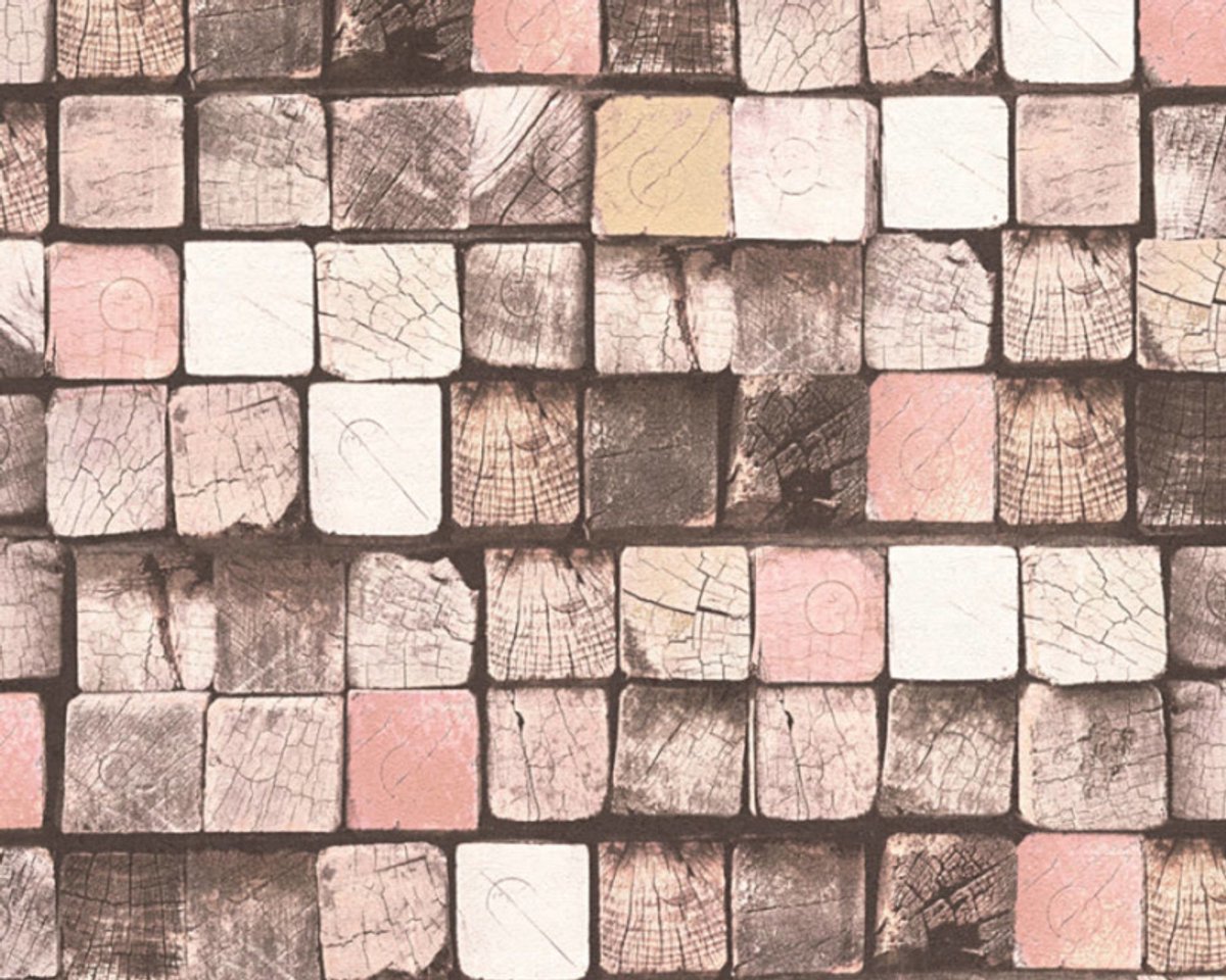 Behang hout roze