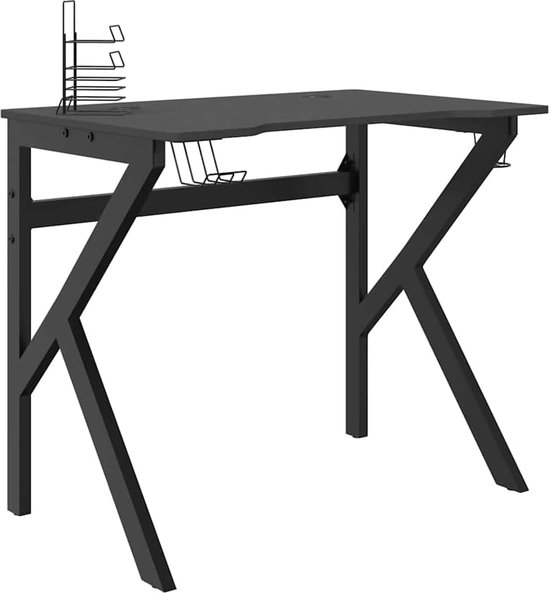 Gaming Bureau - Computertafel Werkplek - Gaming Werken - Ergonomisch K-Frame - 90 x 60 x 75 cm - Zwart — afbeelding 3