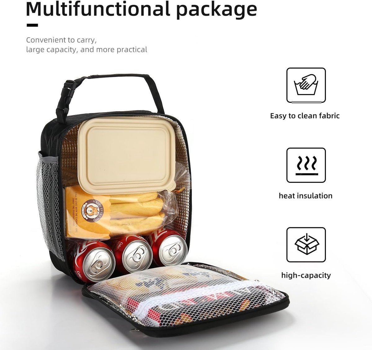 Draagbare Koeltas - Lunchtas - Geïsoleerde Lunch Tas - Thermal Bag - Compact & Handig - Grote Capaciteit - School - Lunch - Werk - Zwart - Meerlaagse Verdikte Aluminiumfolie - Voor Picknicks, Kamperen, Werk, Het Dagelijks Leven — cadeau in Cadeau-ideeën - foto 3