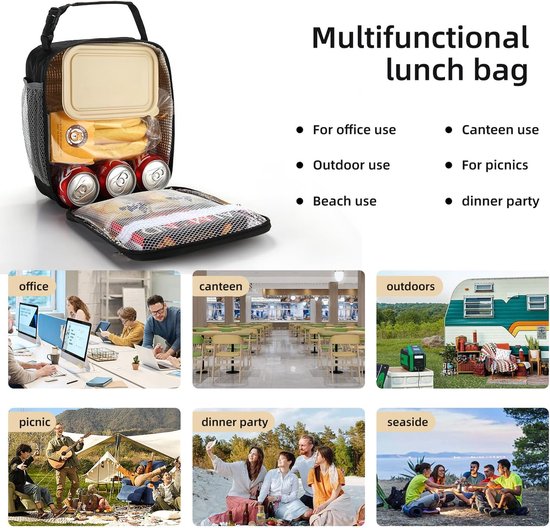 Draagbare Koeltas - Lunchtas - Geïsoleerde Lunch Tas - Thermal Bag - Compact & Handig - Grote Capaciteit - School - Lunch - Werk - Zwart - Meerlaagse Verdikte Aluminiumfolie - Voor Picknicks, Kamperen, Werk, Het Dagelijks Leven — afbeelding 4