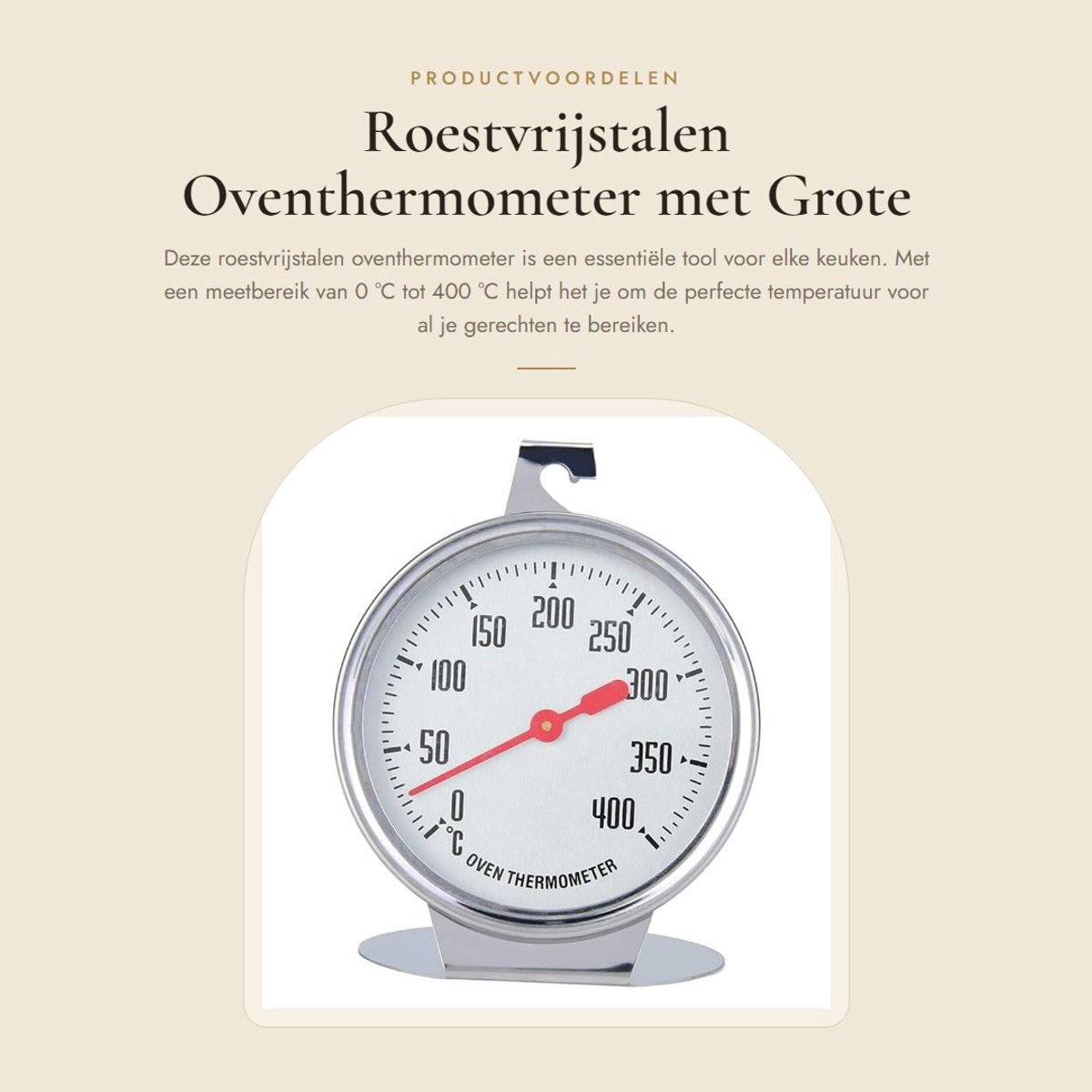 Dailygoods - Roestvrijstalen Oventhermometer met Grote Wijzerplaat tot 400 °C