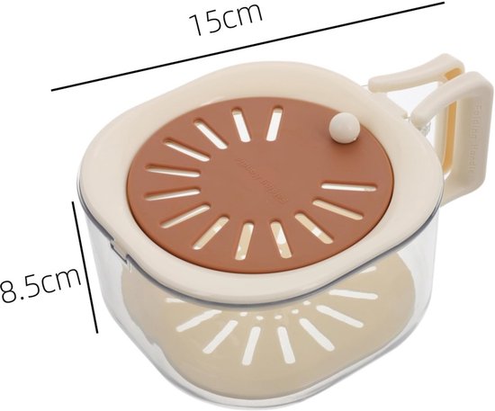 Afdruipmand - Filtermand - Fruitwasmand - Groentewasmend - Met filter - Afneembaar - Met afdruipgaatjes - Inklapbare handgreep - Keukenaccessoires - Geschikt voor keuken, kamperen, buitengebruik (bruin, 15*8,5 cm) — afbeelding 5
