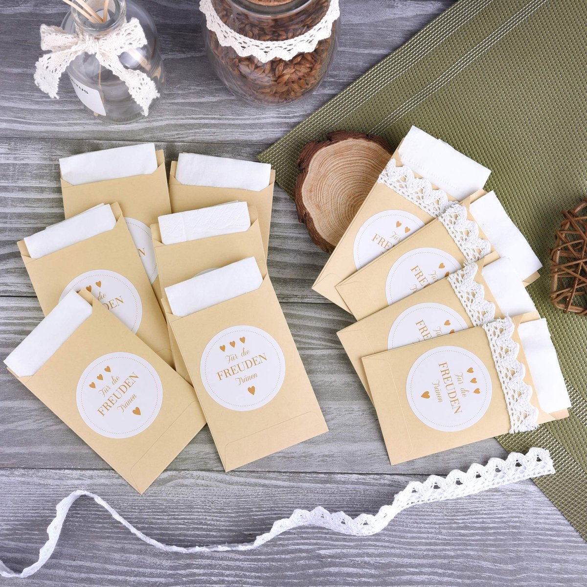 Dailygoods- Papieren Zakken Lichtbruin - 100 Stuks - Papieren Draagtassen - Vreugdetranen Stickers - Vintage Decoratie - Kraftpapier Kwaliteit - Zakdoeken