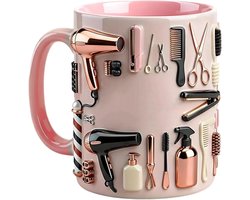 Keramische Koffiemok - Thema Mok - Koffie Drinken - Haarstyling Thema - 330 ml - Roze