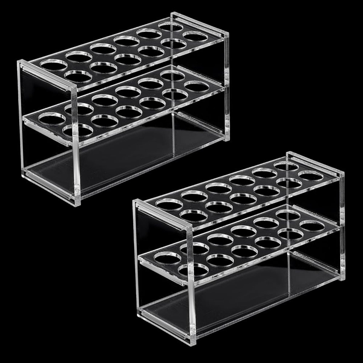Dailygoods- Reageerbuishouder 12 Gaten - Glazen Constructie - 14 x 4,8 x 9 cm - Ronde Bodem - Presentatiestandaard - Efficiënte Buizenorganisatie - Reageerbuisstandaard