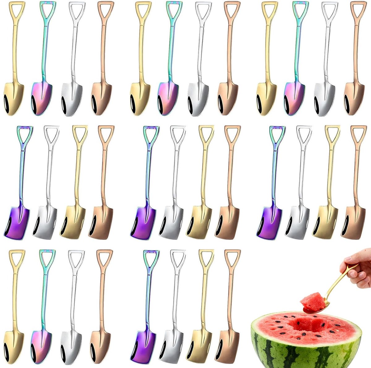 Dailygoods- Spatlepels 32 Stuks - Roestvrij Staal - Koffielepels/Dessertlepels - Puntige Scheplepels - Vierkante Schaal Lepels - Geschikt voor Feestjes