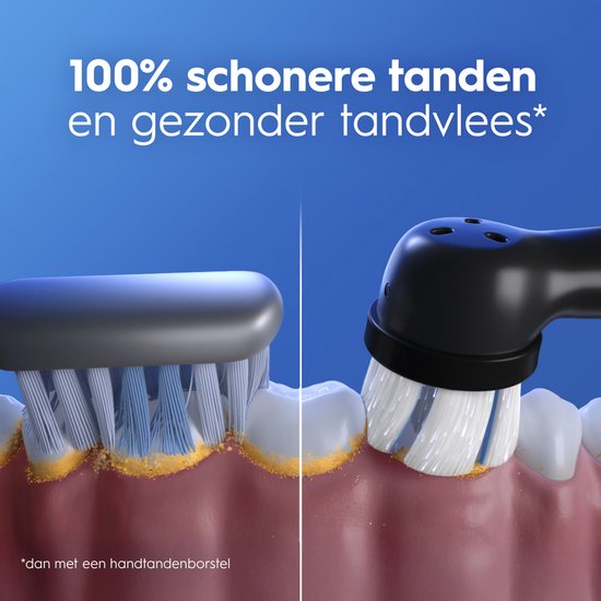 Vergelijking: Oral-B iO poetst 100% schonere tanden en gezonder tandvlees dan een handtandenborstel.