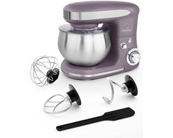Swiss Haus® KM1805 Keukenmachine - 1300W Keukenrobot – 5L RVS Mengkom – Keukenmixer met 6 Snelheden + Pulse – met Deeghaak & Garde – Paars