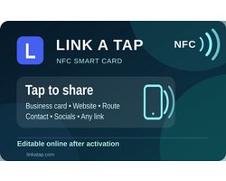 Maptah NFC-kaart – Digitale Visitekaart – Aanpasbaar voor Contact, Website en Route, Tags