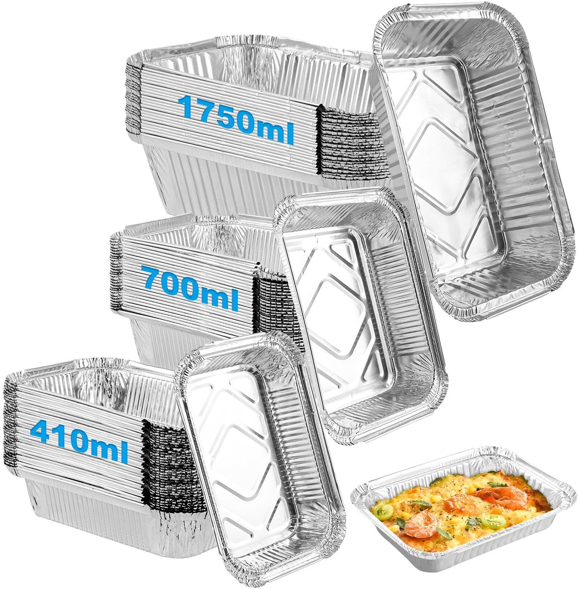 Dailygoods- Grillschaal Herbruikbaar - Aluminium Grillschalen - Vetopvangbak - Gasgrill - 60 Stuks - 410/700/1750 ml - Aluminium Bakjes