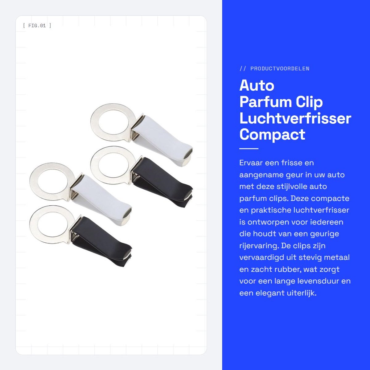 Dailygoods- Luchtverfrisser Auto - 4x Parfum Clip - Metalen Diffuser - Antislip - Zacht Rubber - 360 Graden Draaiend - Parfumclip
