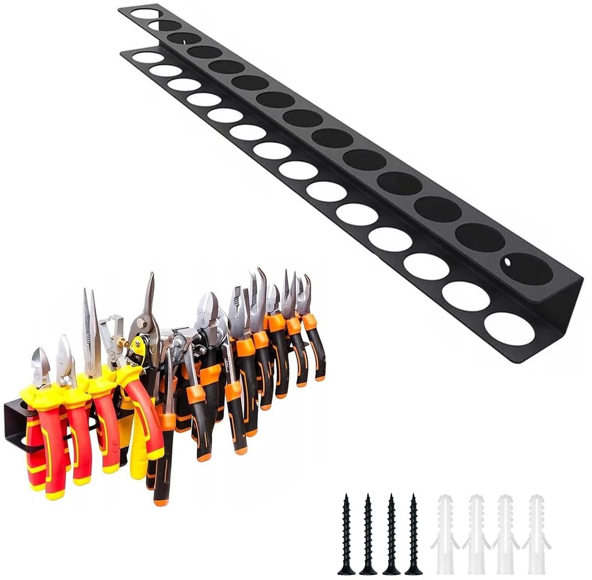 Dailygoods- Schroevendraaierhouder 40 cm - Wandhouder - Gereedschap - 14 Gaten - Zwart - Sterk en Stabiel - Gereedschapswand