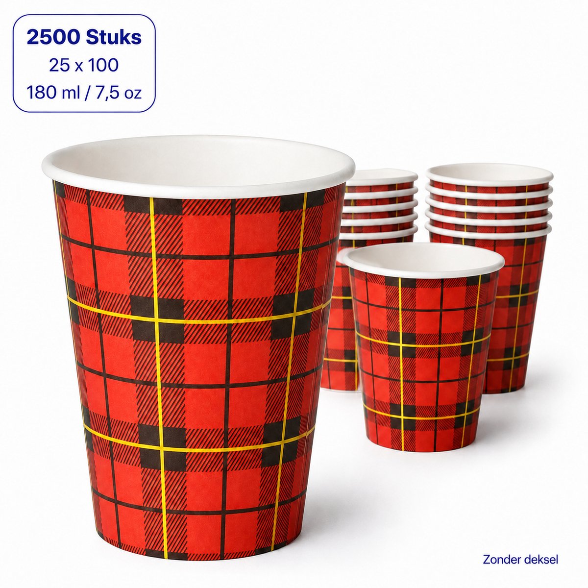 Kartonnen koffiebekers - Schotse/Scotty Ruit - 180ml (7,5oz) - 25 x 100 stuks - 2500