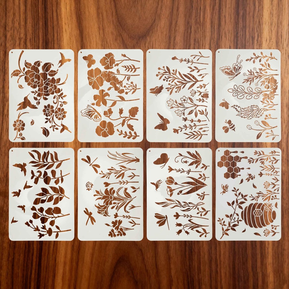 Dailygoods- Schildersjablonen 8 stuks - Herbruikbare Sjablonen - Knutselsjablonen - Decoratie - 29,7 x 21 cm - Robuust PET-materiaal