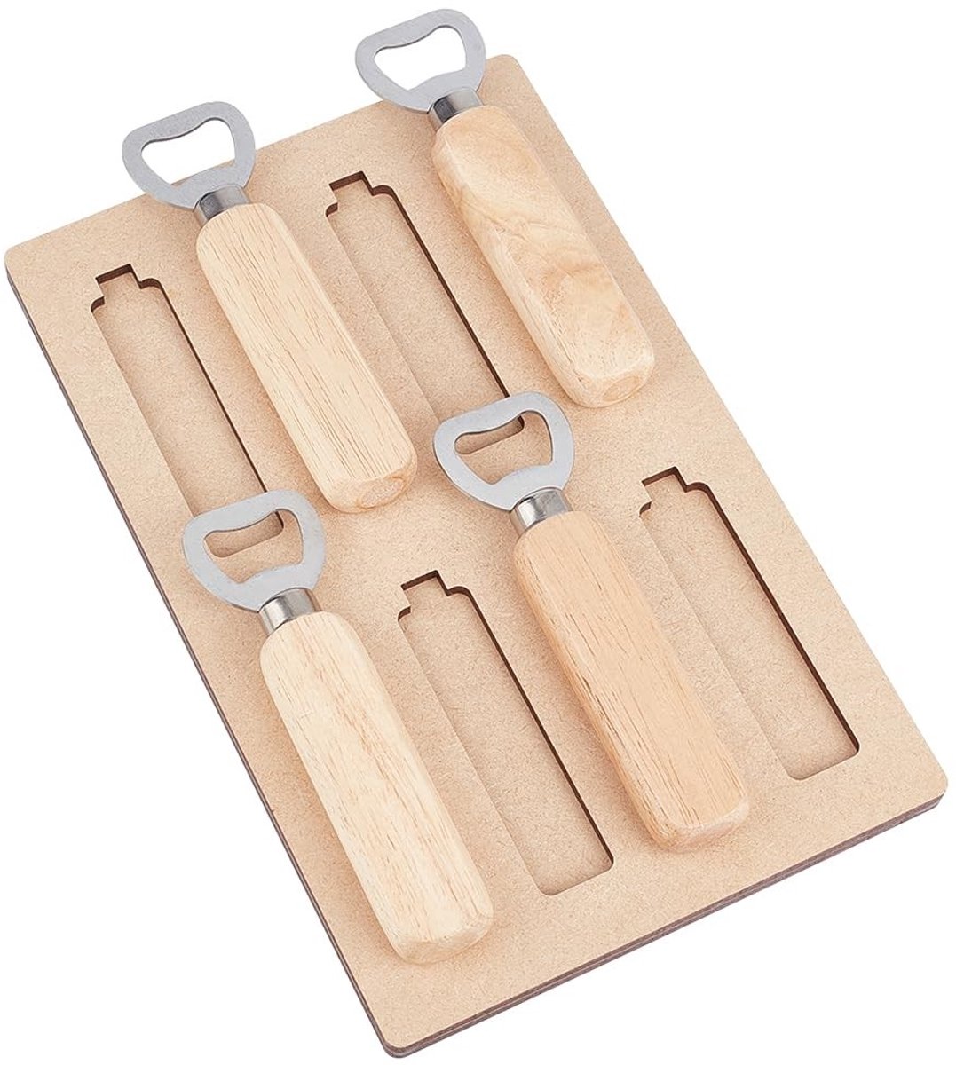Dailygoods- Flesopener Houten MDF Organizer - 8-Slot Flesopener Jig - Bier/Wijnopener Houder - 17x27x1cm - Geschikt voor Thuis/Bar - Flesopenerhouder