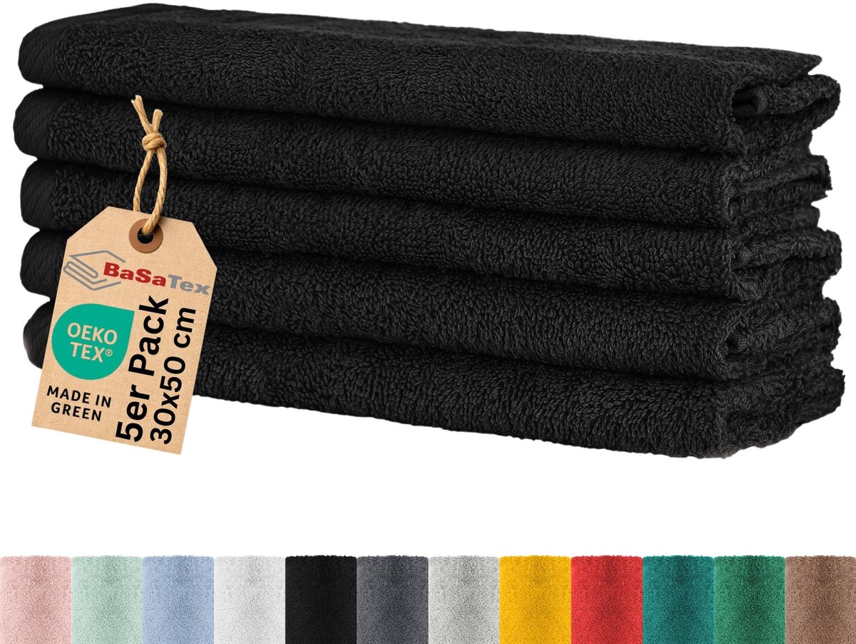 Dailygoods- Handdoekenset 5 Stuks - Badstof 400 g/m² - 30 x 50 cm - Öko-Tex Gecertificeerd - Zacht Katoen - Slijtvast met Ophanglus - Badhanddoeken