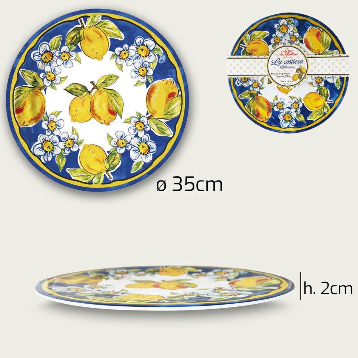 Arca LIMONI Rond Vlak Melamine Bord 35cm - pizzabord - tapasbord - hapjesbord