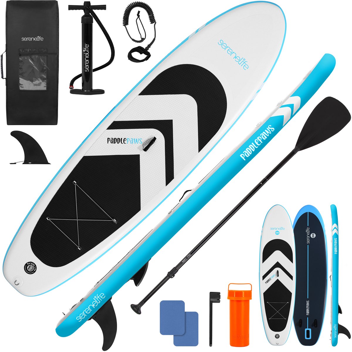 SereneLife SUP Board Opblaasbaar XL - Opblaasbare SUP voor Families - Complete Set met Pomp, Peddel en Draagtas