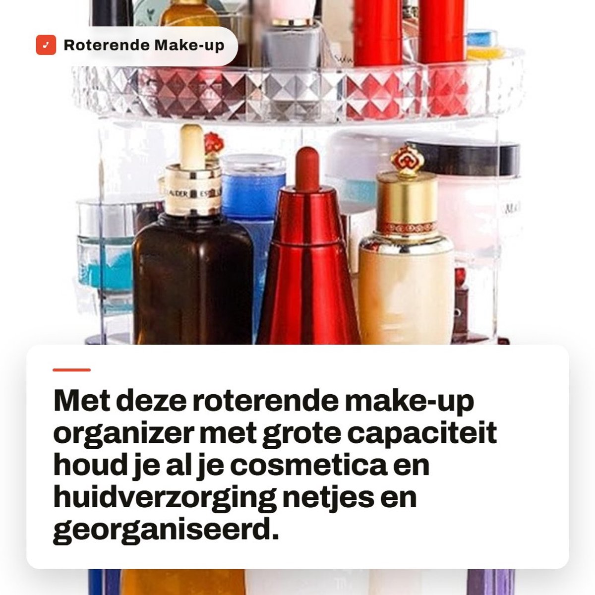 Dailygoods- Make-up Organizer Roterend - Transparant - Grote Capaciteit - Verstelbare Lagen - Cosmetica Organizer - Huidverzorgingsorganizer 23,5 x 23,5 x 34 cm