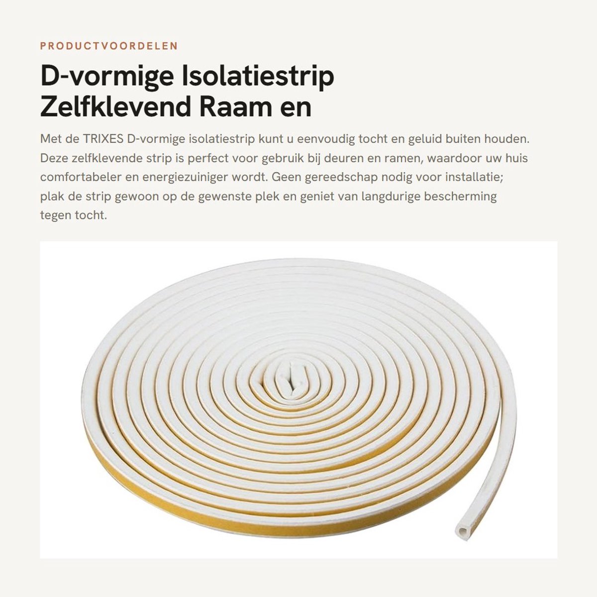 Dailygoods- Isolatiestrook D-vormig 5m - Zelfklevend - Tochtstrip - Geluidsisolatie - Winddicht - Duurzame bescherming - Deurrubber