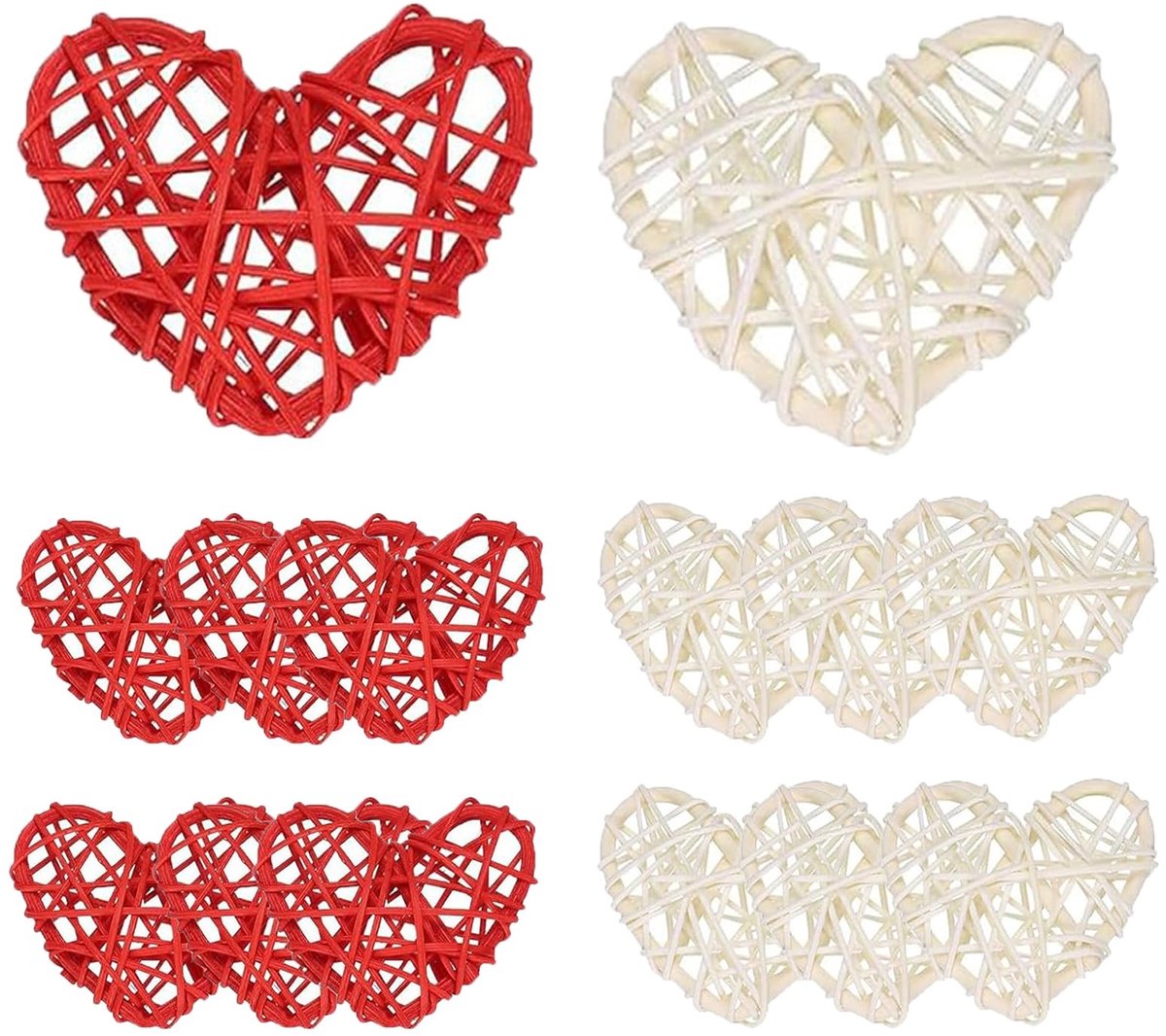 Dailygoods- Hart Krans 16 Stuks - Rieten Decoratie - Rotan Garland - Ambachten - Bruiloft - Romantische Decoratie - 6 x 6 cm