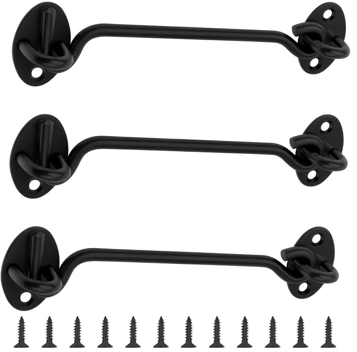 Dailygoods- Stormhaken 15 cm - 3 stuks - Roestvrij Staal - Zwarte Vergrendeling - Voor Deuren/Ramen/Hondenhokken - Eenvoudige Installatie - Deursluiting