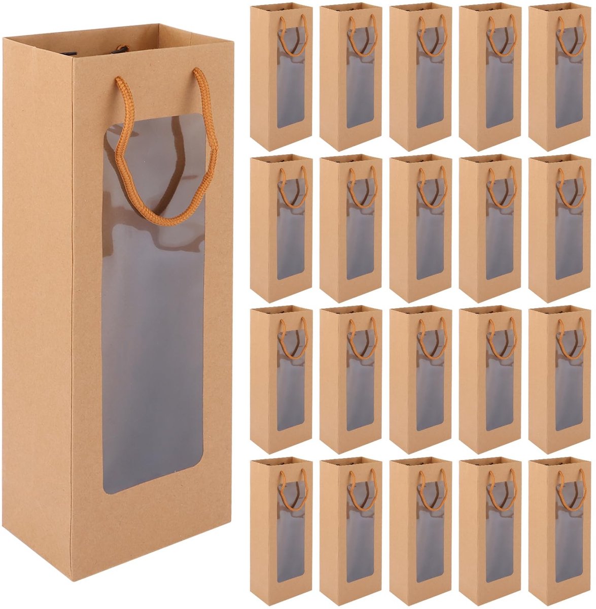 Dailygoods- Flessenzakken 20 stuks - Wijnfleszakken - Cadeautasjes - Kraftpapier - Waterdicht - Handvat 35 x 9,5 x 9,5 cm - Wijntas