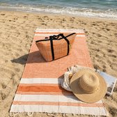 Serviette de Hammam et Sac de Plage Recyclé - Serviette de Plage - Serviette de Sauna - Serviette de Bain - Lavable à 30°C - 100% Katoen Eco Recyclé - Oranje