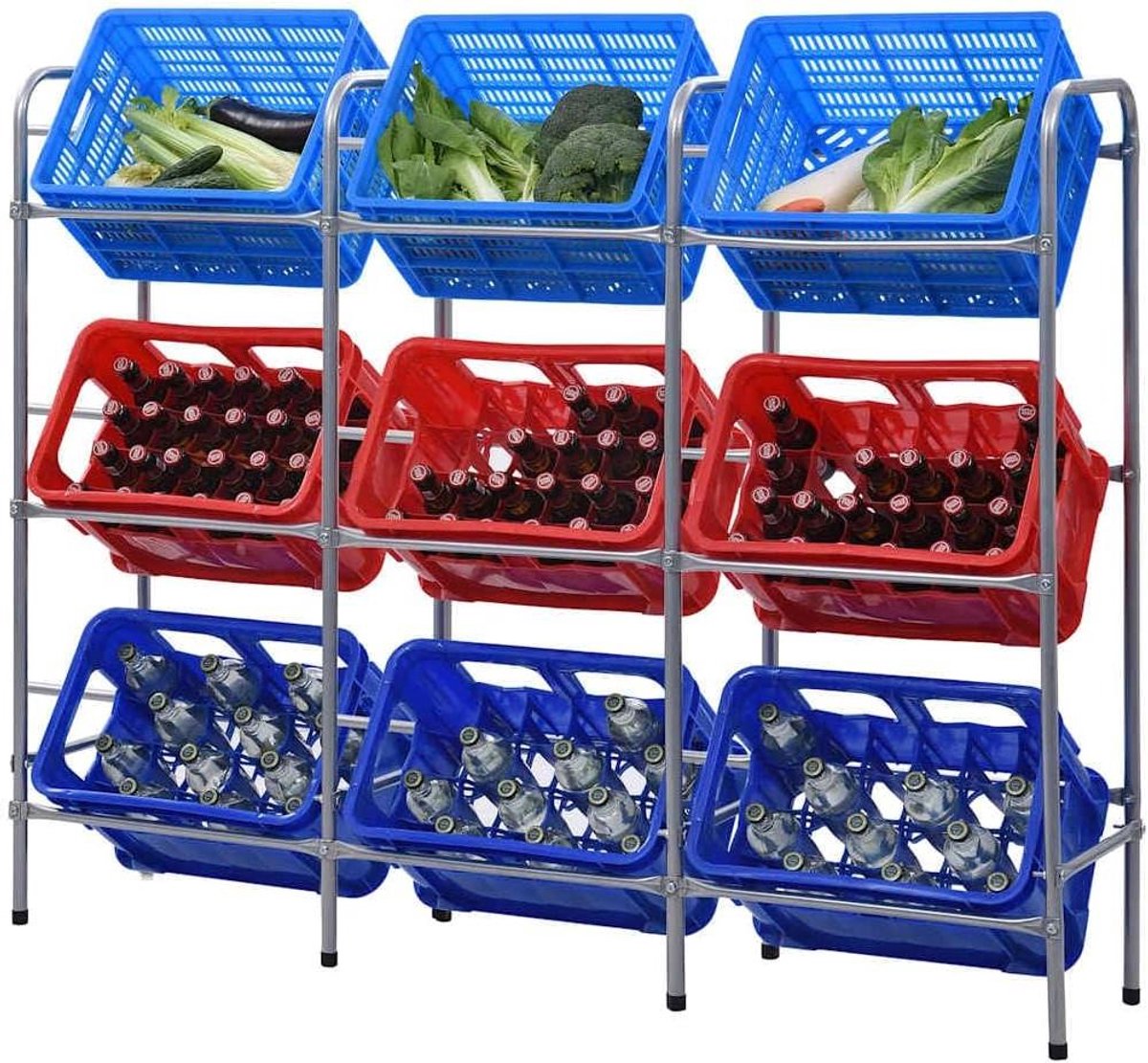 Opbergrek Kratten - Stellinghouder - Werkplaats Organiseren - Schuin Frame Toegang - 50 x 33 x 116 cm - Zwart