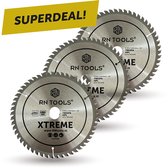 Drie RN TOOLS XTREME cirkelzaagbladen, metaalkleurig met 54 tanden. Afmeting 165x2.3x20mm.