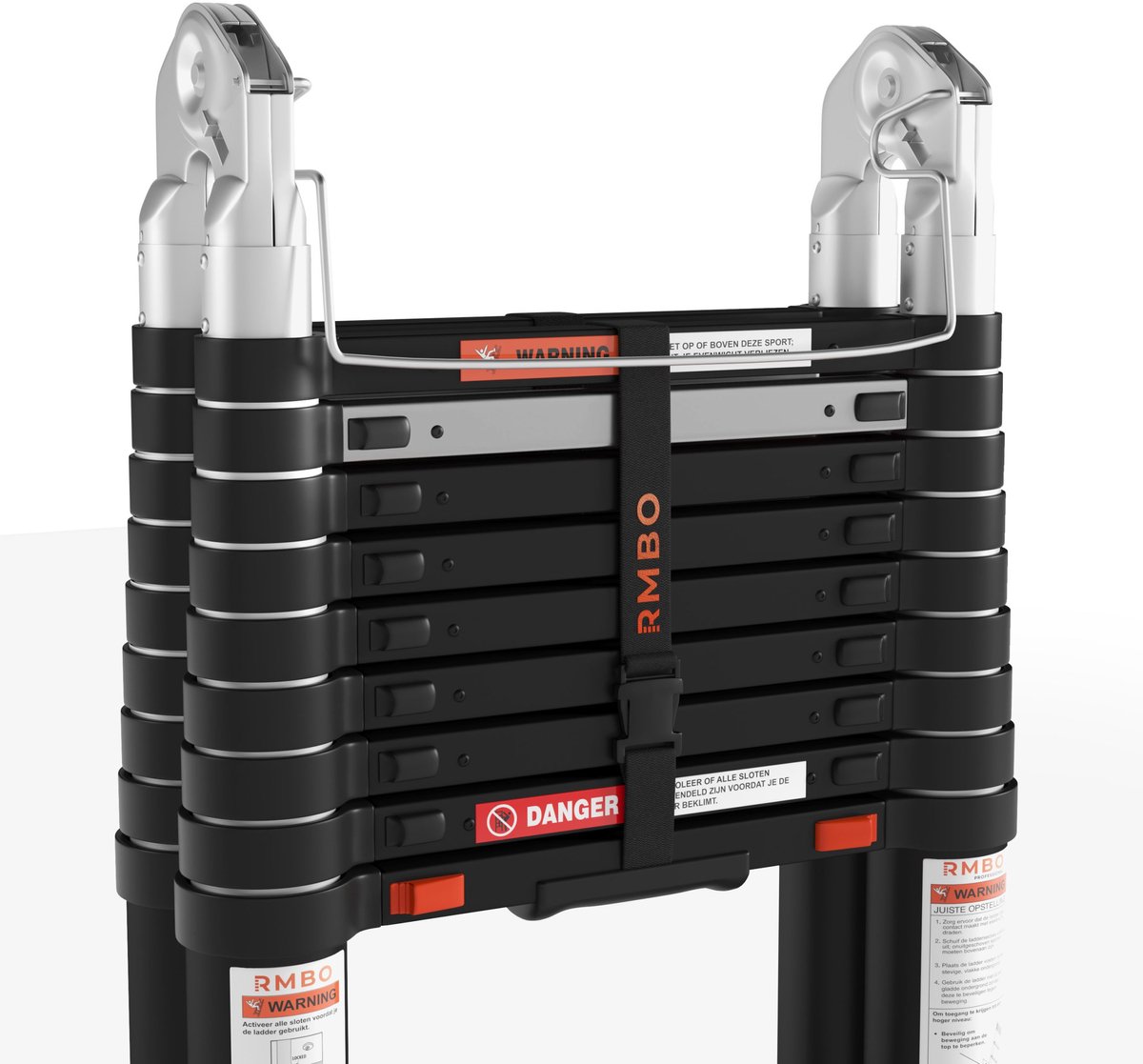 RMBO Multifunctionele Telescopische Ladder 6,2 m- Telescoopladder - 6,2m lang, Compact en Draagbaar met Soft Closing Systeem - Geschikt voor Particulier en Professioneel Gebruik - Telescopische Vouwladder- Max. Belasting 150 kg, EN 131.6 – foto 4