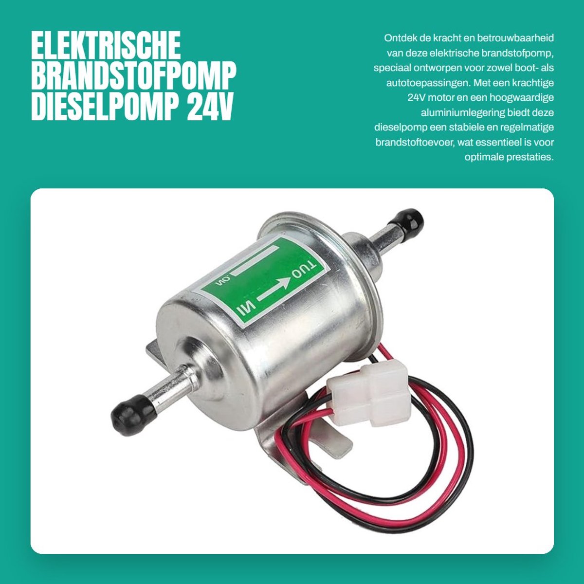 Dailygoods - Elektrische brandstofpomp - Dieselpomp 24V - Hoogwaardige aluminiumlegering - Universeel gebruik - Vervangingspomp voor boot en auto - Sl...