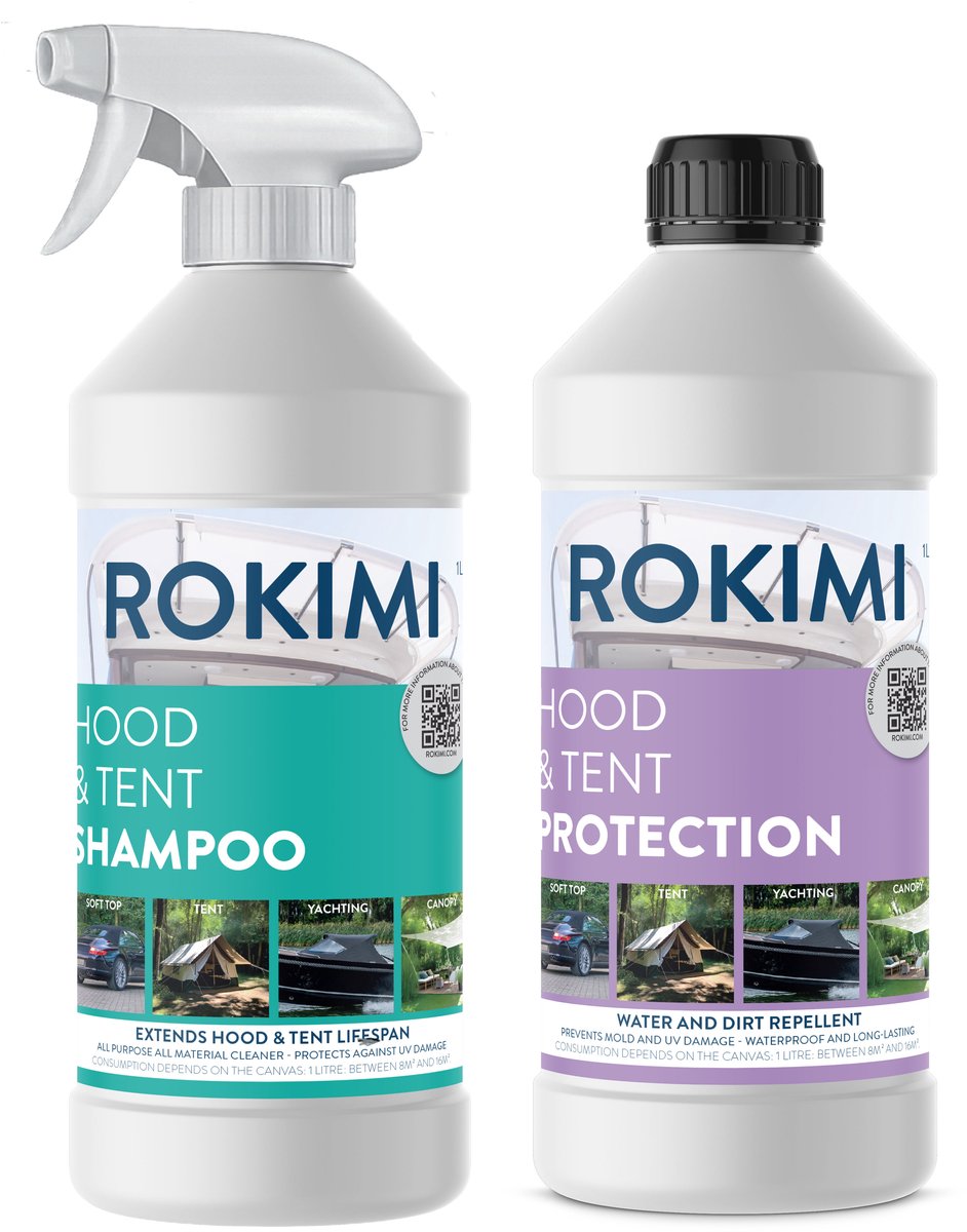 Rokimi Buitendoek - Reinigings- en impregneerpakket - Reinigen en impregneren - Voor tent, luifel, bootkap en cabriodak - 2 x 1L