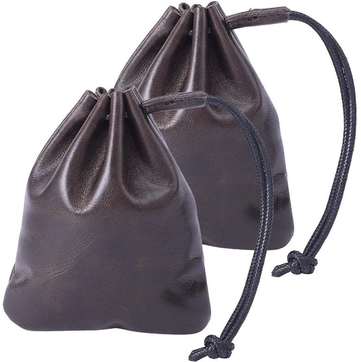 Dailygoods- Munt Pouch 2 Stuks - Lederen Zakjes met Trekkoord - Compact en Lichtgewicht - Retro Ontwerp - Duurzaam Leermateriaal - Opbergzakje