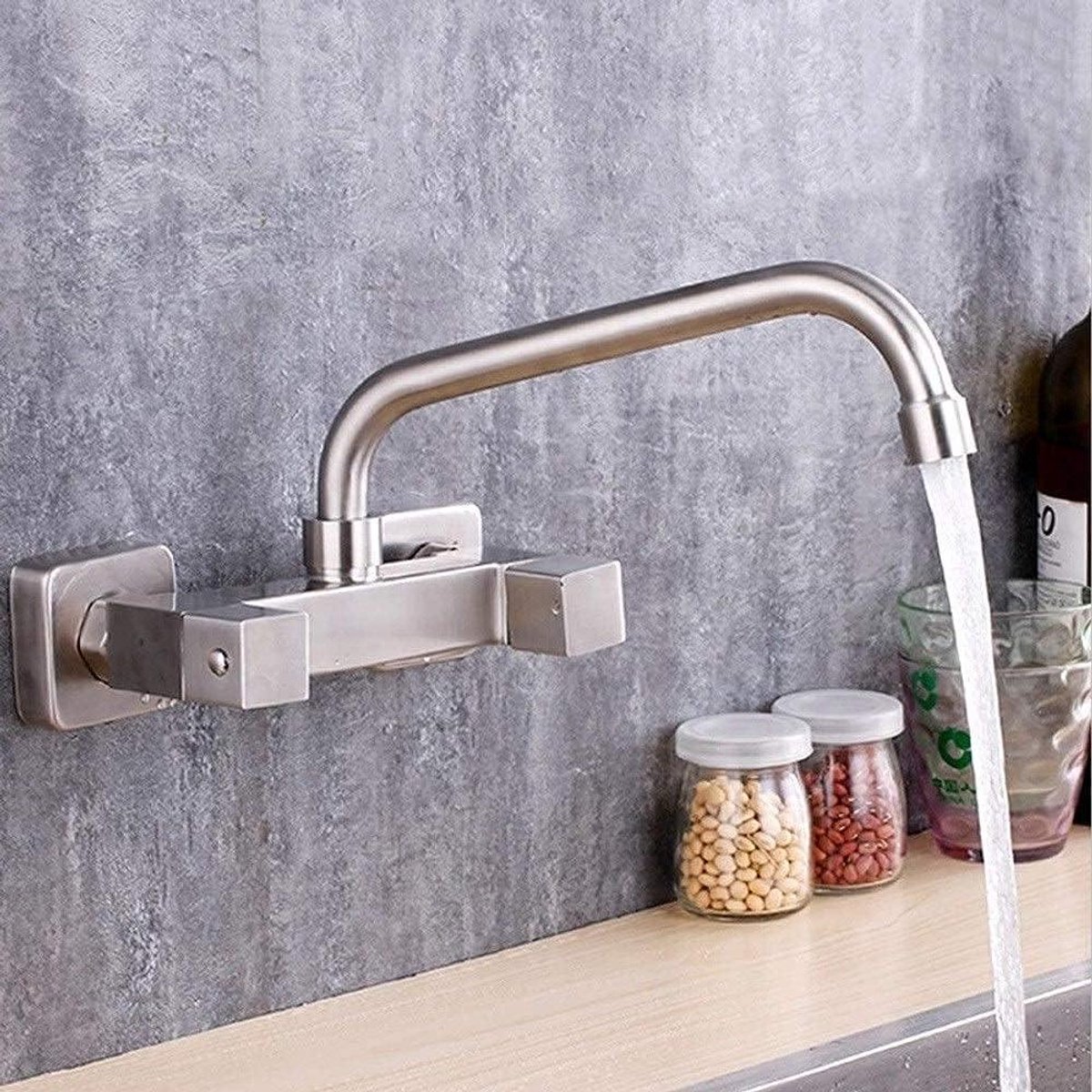 Keukenkraan - Waterkraan - Koud Warm Water - Geborsteld Design - Hoogte 260mm - Geborsteld