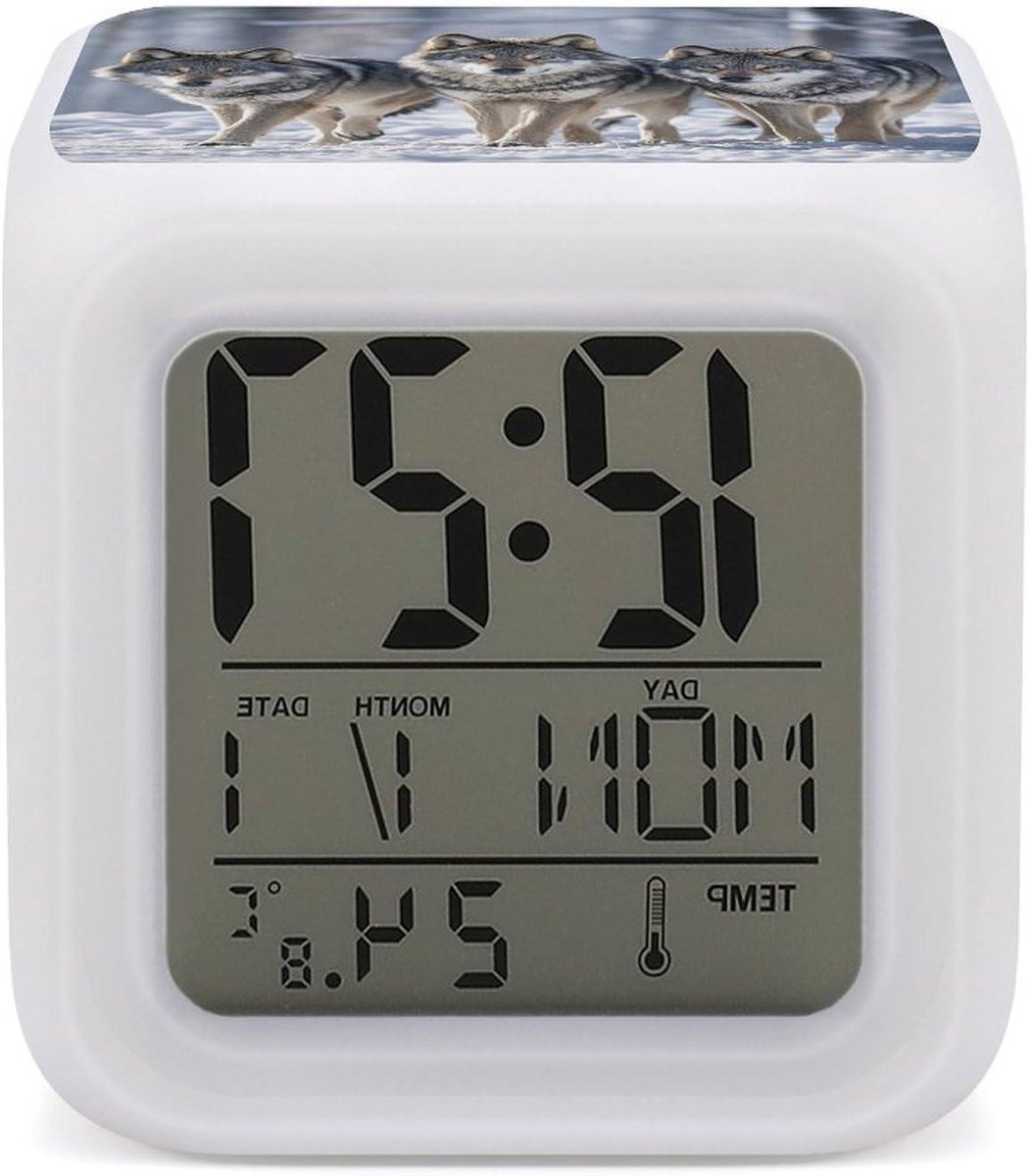 Digitale Wekker - LED Klok - Kamertemperatuur Monitoren - 7 Kleuren Verlichting - Vierkant Ontwerp - Stijlvol