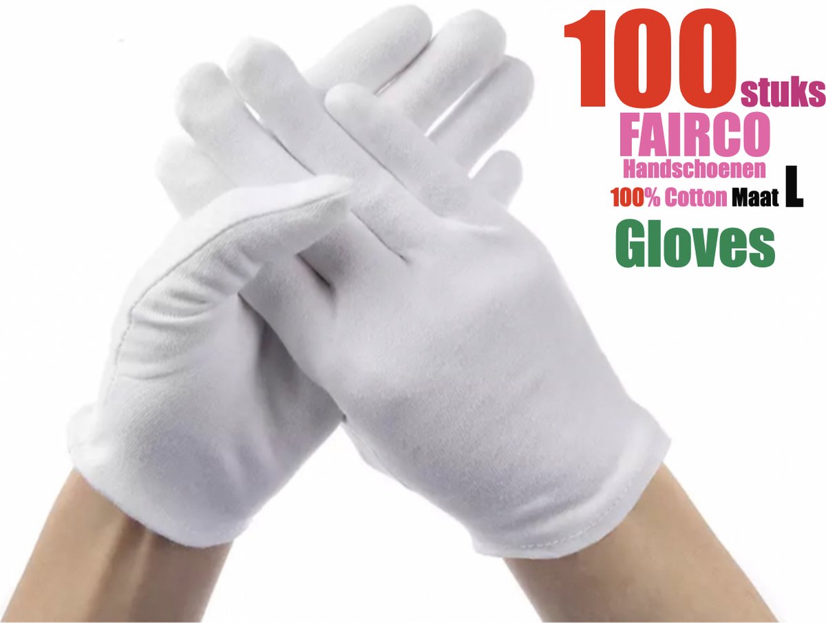 Witte Katoenen Handschoen Wit L - Handschoen L Wit – Munt Handschoen - Gezondheidszorg - Ziekenhuis - Beauty Center – Kapper - Jewelry - eczeem - allergie - juweliers – Handschoenen 100% Katoen maat L - 100 Stuks/50 Paar