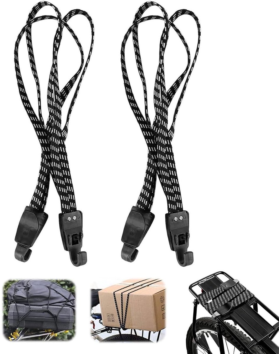 Dailygoods- Fietsriem Elastisch - Bagageband - Touw met Haak - Bevestiging voor Fiets/Motorfiets - Slijtvast Materiaal - Eenvoudige Installatie