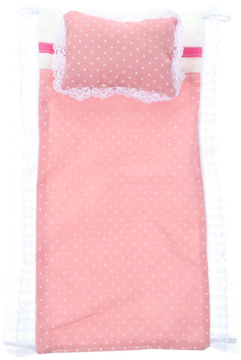 Dailygoods- Poppenbeddengoed Zacht Katoen - Inclusief Laken/Kussens - Roze Kleur - Stimuleert Creatief Spel - 32 x 21 cm - Gemakkelijk Schoon Te Maken - Poppenbed