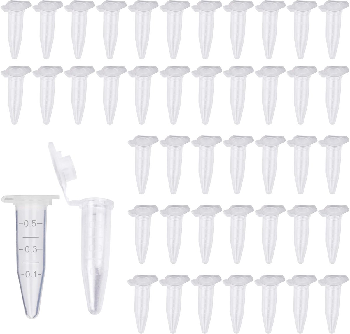 Dailygoods- Centrifugebuisjes 500 stuks - Kunststof - Gegradueerd - Transparant - 0,5 ml - Kliksluiting - Geschikt voor laboratorium - Reageerbuis