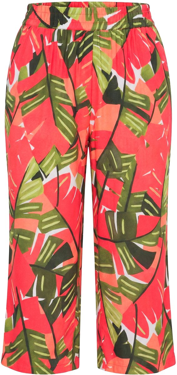 Ulla Popken - Dames - Culotte Rose palmbomen wijde pijp elastische tailleband - Roze - Maat 42+