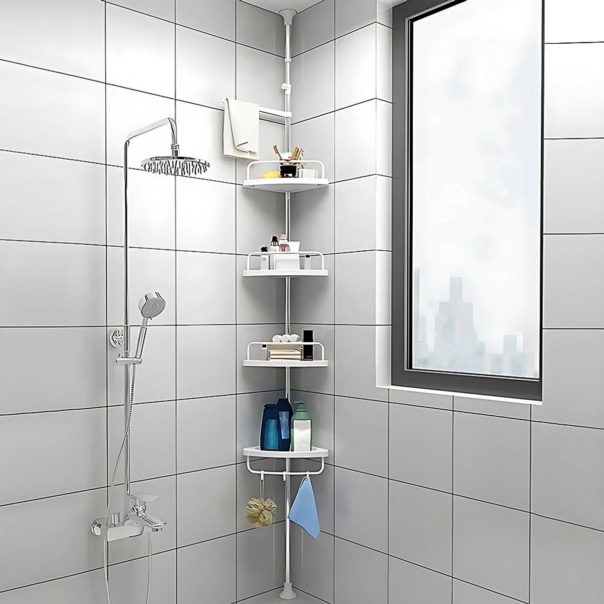 Dailygoods Telescopische badkuipplanken Hoekdoucheplank zonder boren Badorganizer, keuken, spoelbak, verstelbaar van 105
