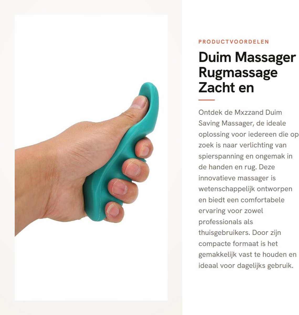 Dailygoods- Duimmassager Wetenschappelijk Ontworpen - Zachte Massager - Draagbaar - Duurzaam Kunststof - 13,5 cm Lengte - Verlicht Druk op Handen - Massagetool