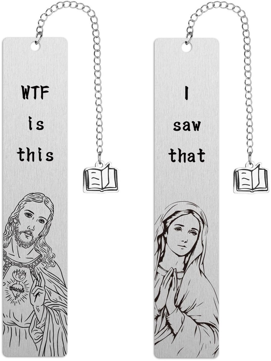 Dailygoods- Bladwijzers 2 Stuks - Grappige Jezus/Maagd Maria - Roestvrij Staal - 13x2,5 cm - Nieuwigheid Cadeau - Compact en Lichtgewicht - Boekenlegger