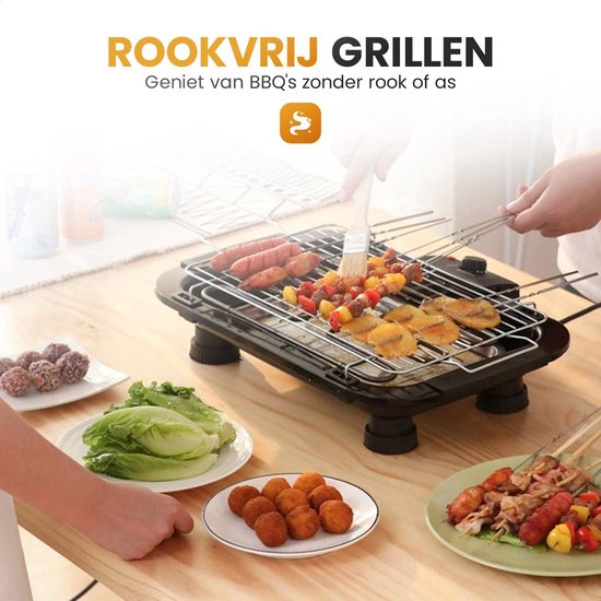 Elektrische grill - 2000W Tafelgrill met Thermostaat & Uitneembare Onderdelen - Draagbaar voor Buiten, Balkon & Tuin - Zwart — afbeelding 5