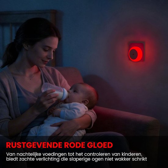 2-Pack 625nm Rood Nachtlampje voor in de Muur, Schemersensor Automatisch Aan/Uit, Zacht Rood Licht, Geschikt voor Babykamer, Slaapkamer, Kinderkamer, Keuken, Badkamer en Gang — afbeelding 2