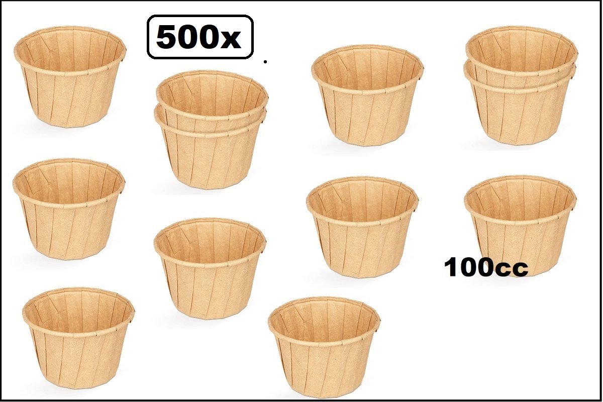 500 stuks Souffle sausbakje kraft 100cc - Sup free - hoogte 66mm - Papier composteerbaar saus mayonaise ketchup mosterd bakje eten food