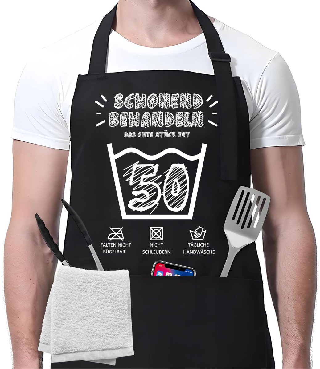 Gepersonaliseerd schort 50e verjaardag - met grappige spreuken - 3 zakken - ideaal voor grillen en bakken - ShopVlot