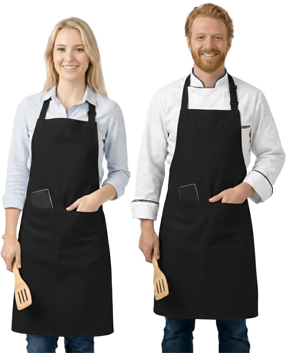 Kookschorten heren/dames - verstelbaar 2-pack - zwart - ideale bescherming tijdens het koken - ShopVlot